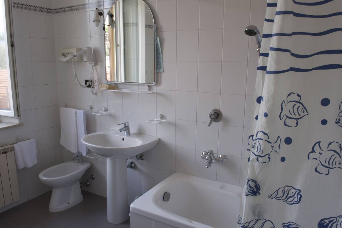 shower, free toiletries, bathrobes, bidet