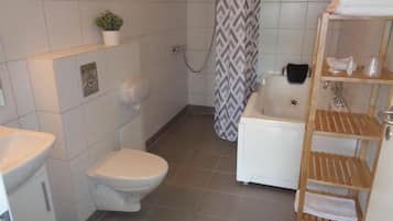 Shower, free toiletries, hair dryer, towels