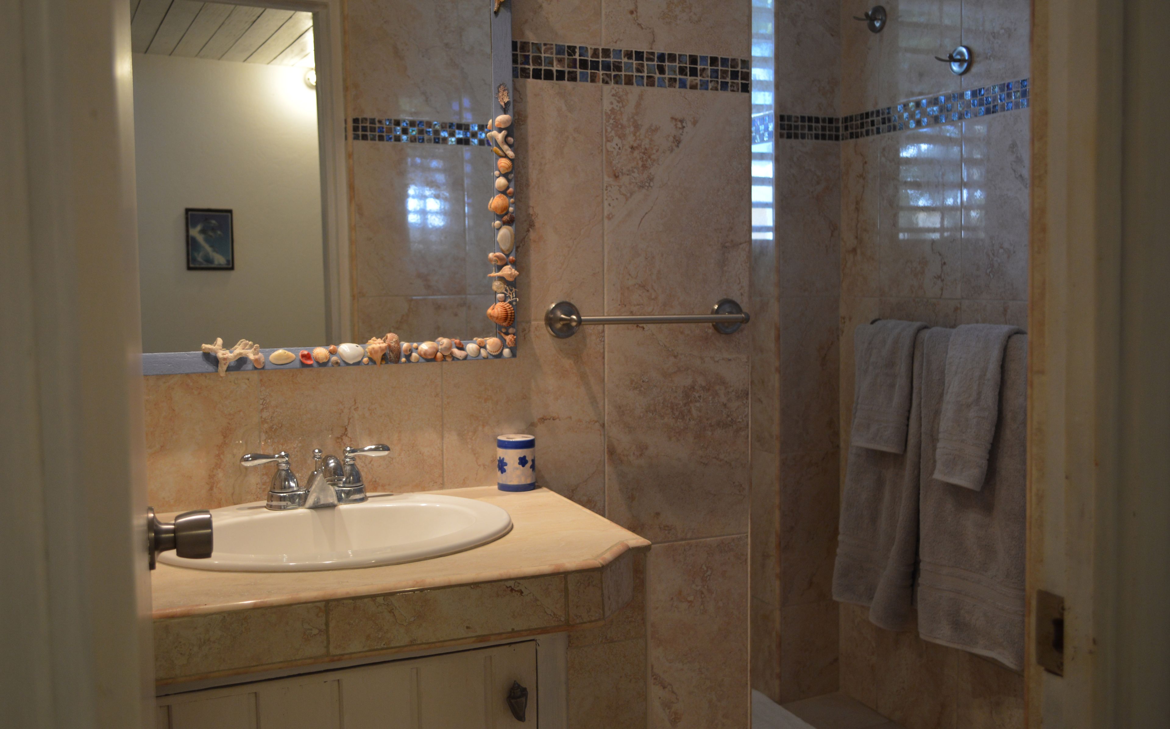 apartment | bathroom | shower, hair dryer, towels