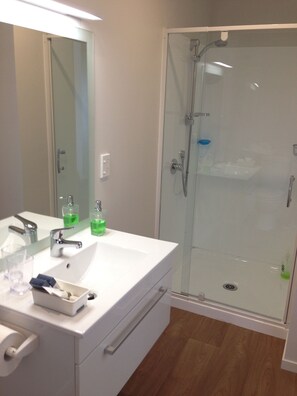 Regadera, amenidades de baño gratuitas, secadora de cabello, batas 