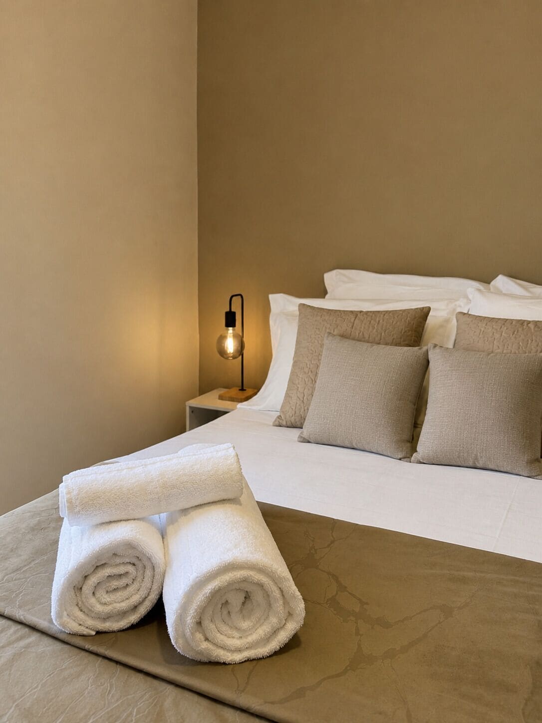 Desk, blackout drapes, bed sheets