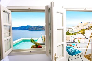 Superior Suite, 1 King Bed, Jetted Tub, Sea View (Blue Sky) | Balcony view - Kaleidoscope Cave Houses Oia (Santorini)