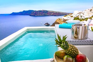 Superior Suite, 1 King Bed, Jetted Tub, Sea View (Blue Sky) | Balcony view - Kaleidoscope Cave Houses Oia (Santorini)