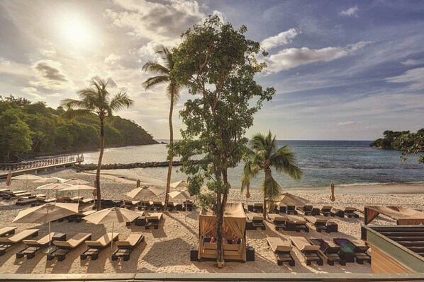 On the beach, white sand, snorkeling