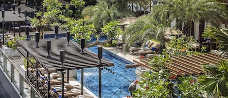 Kolam renang terbuka, kabana percuma, payung kolam