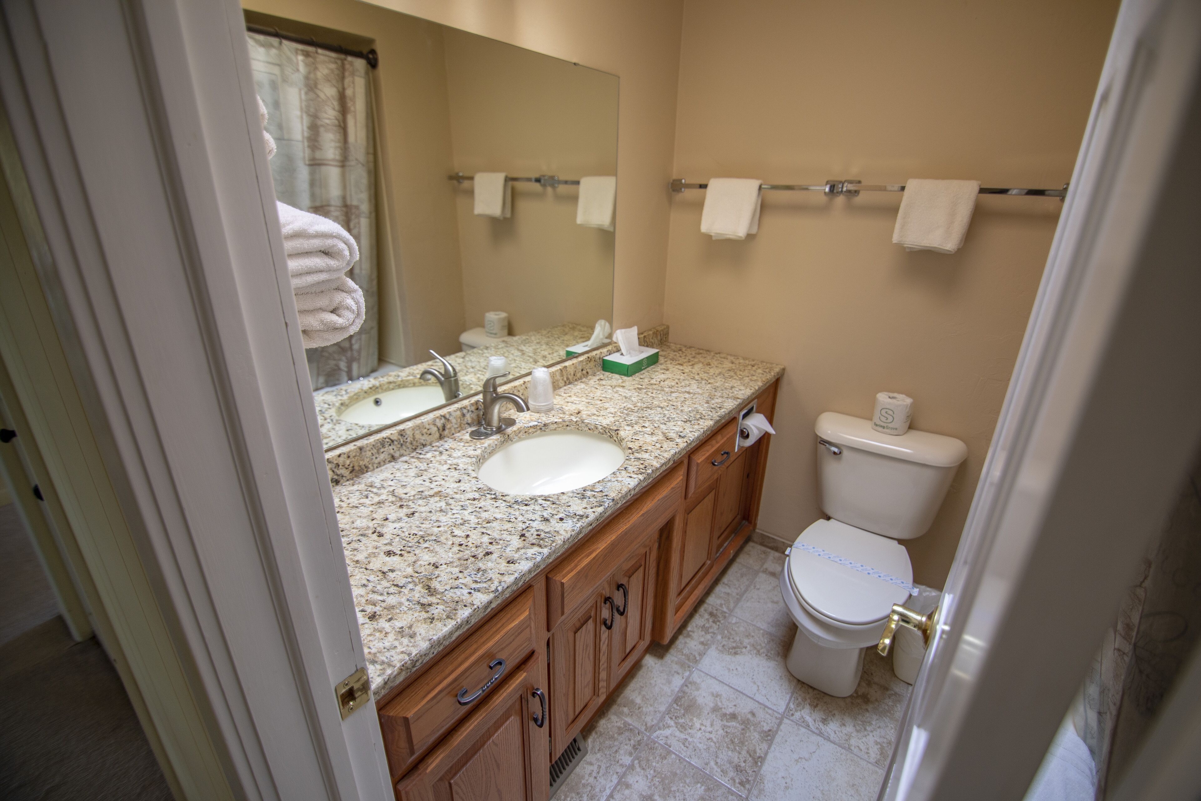 the chalet suite | bathroom | hair dryer, towels