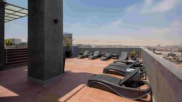 Outdoor pool, pool loungers