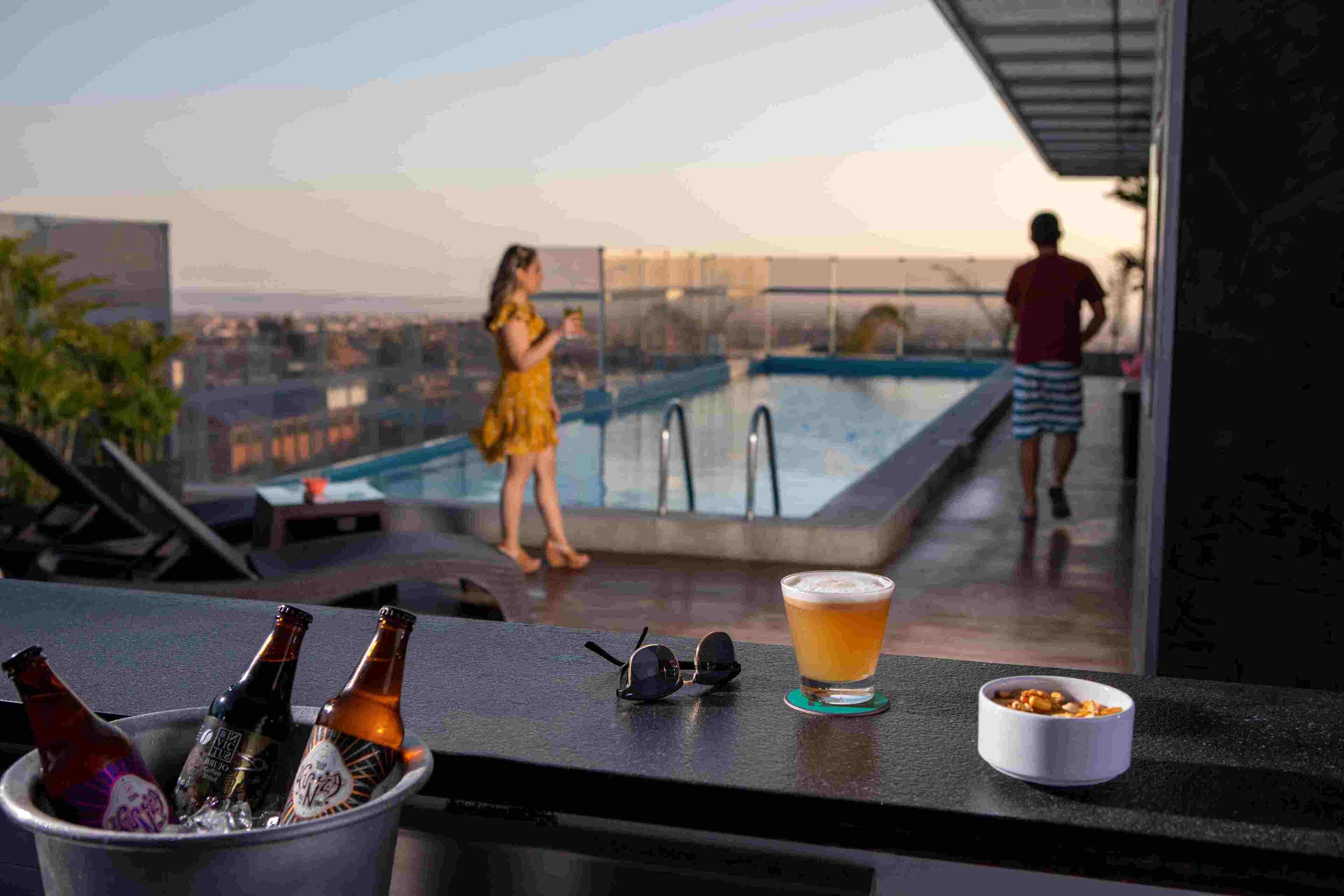 outdoor pool, pool loungers