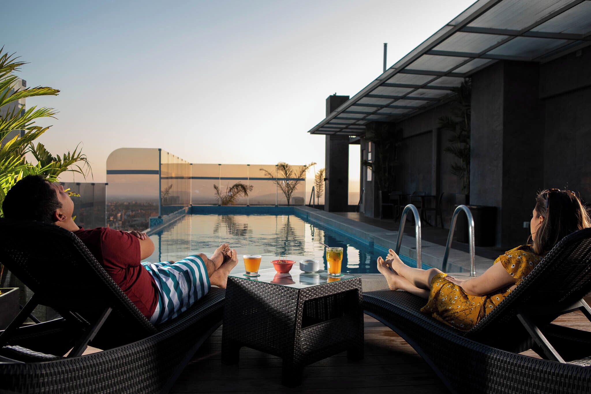 Outdoor pool, pool loungers