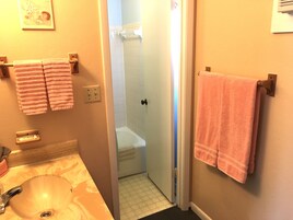 Towels, soap, shampoo, toilet paper