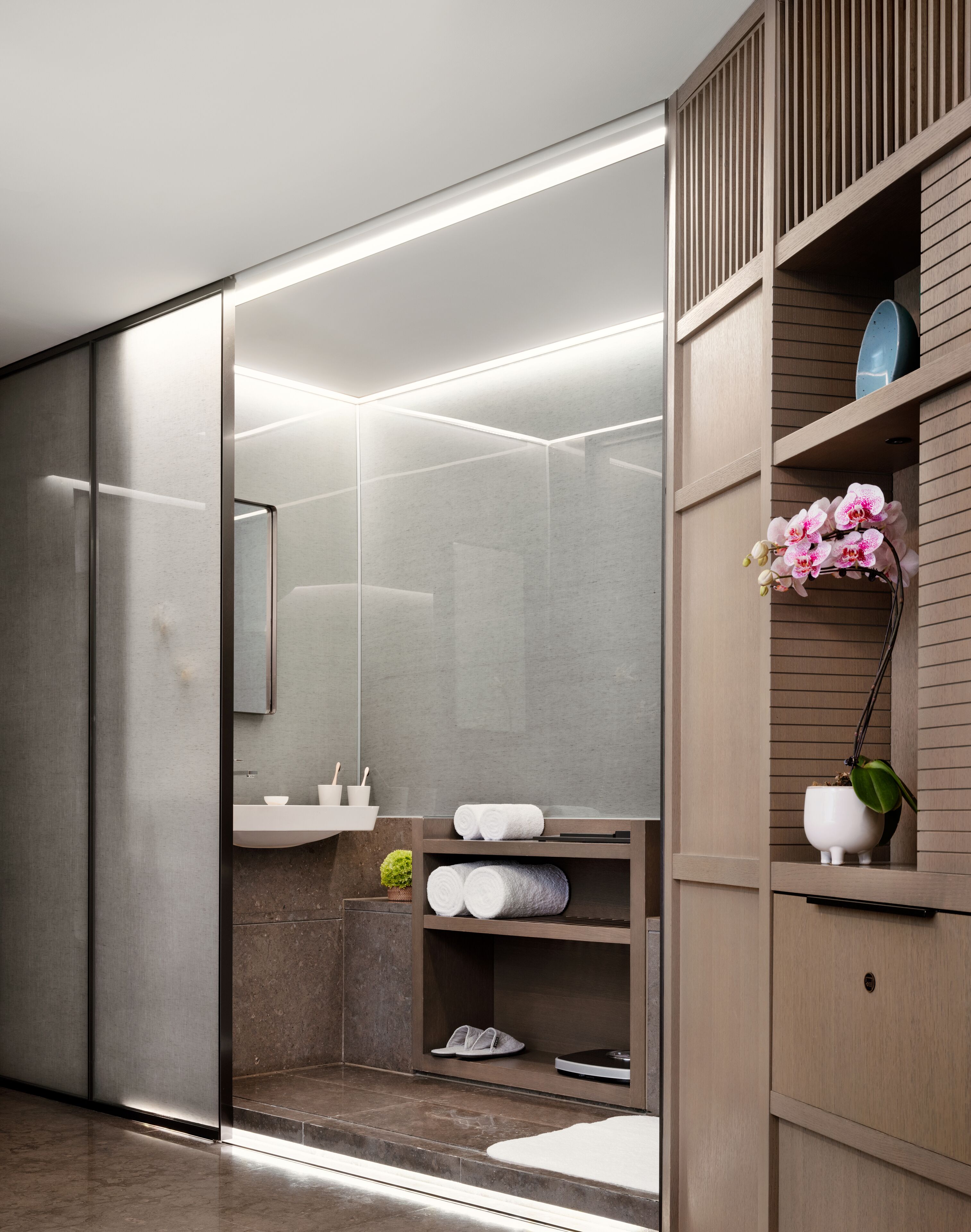 chao studio 50 | bathroom | separate bathtub and shower, rainfall showerhead, designer toiletries