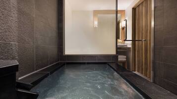 Combined shower/tub, free toiletries, hair dryer, bidet