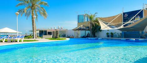 Outdoor pool, sun loungers