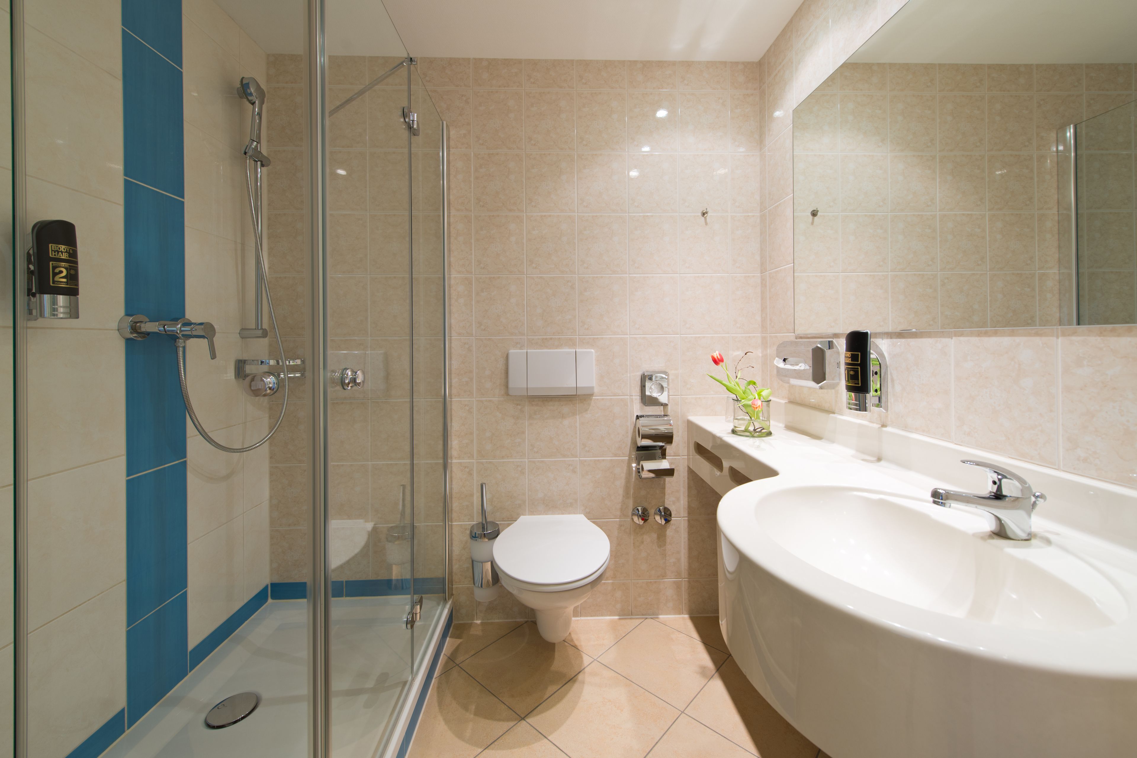 free toiletries, hair dryer, towels