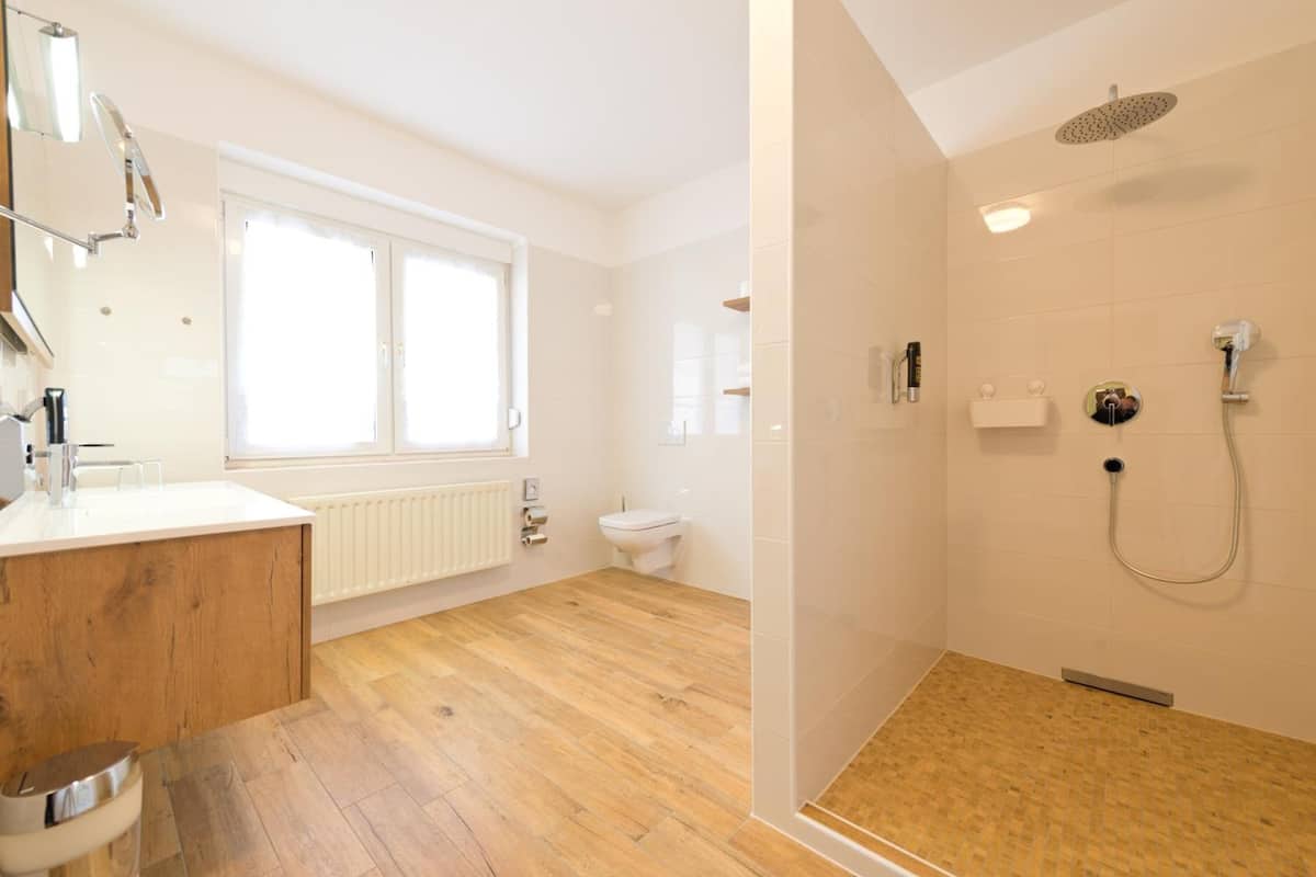 free toiletries, hair dryer, towels