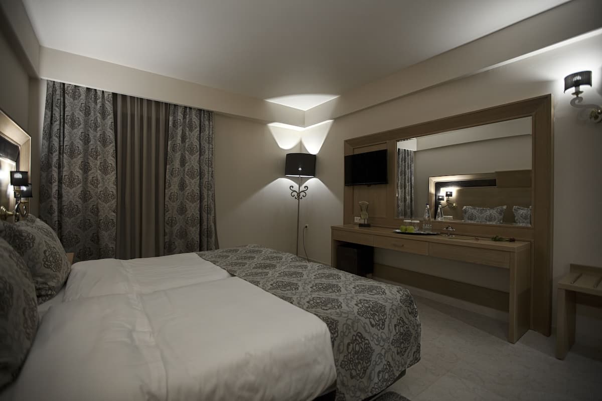 Klassieke kamer, 1 twee- of 2 eenpersoonsbedden | Een kluis op de kamer, een bureau, een strijkplank/strijkijzer