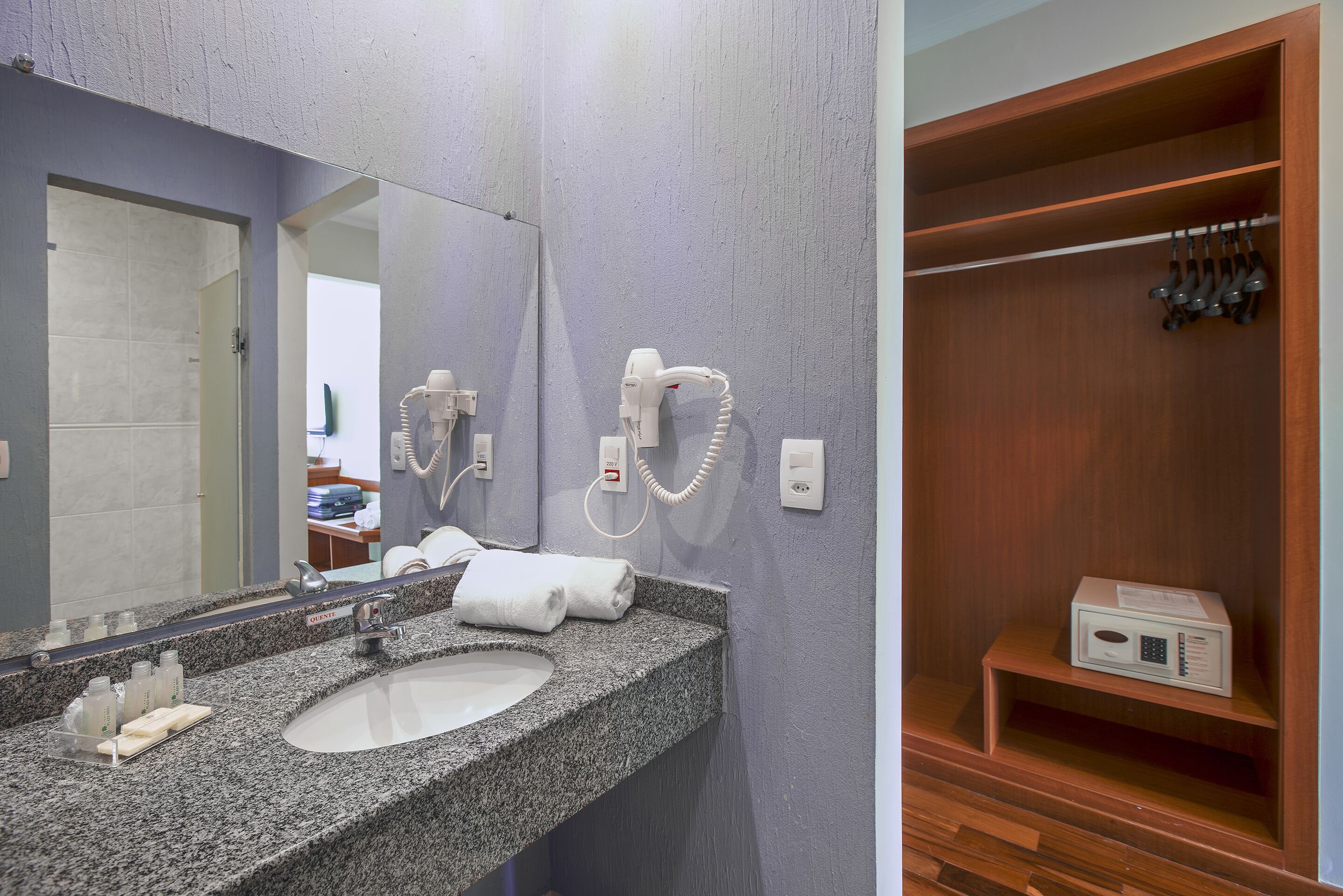 shower, free toiletries, hair dryer, towels