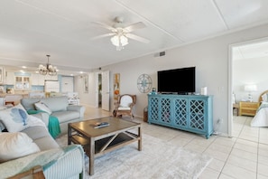 Condo, 2 Bedrooms | Living area | TV, DVD player - Condo with Atlantic View from Private Patio, Short Walk to the Beach by RedAwning (Fernandina Beach)