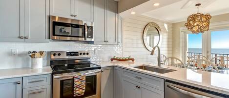 Condo, 2 Bedrooms | Private kitchen | Full-sized fridge, microwave, oven, stovetop