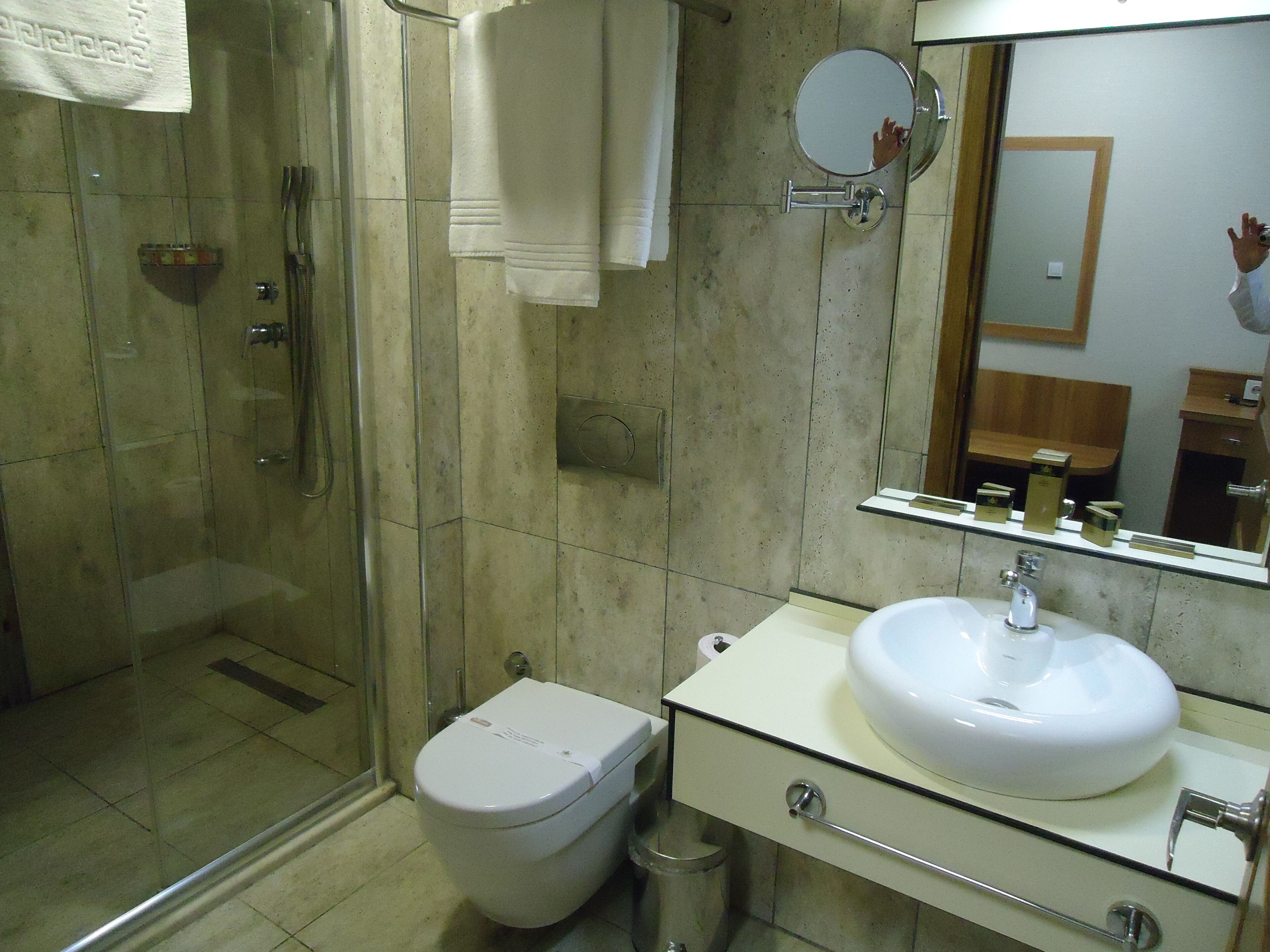 Shower, free toiletries, hair dryer, slippers