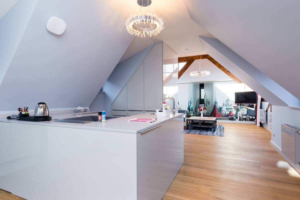 junior suite, terrace | private kitchen | full-sized fridge, microwave, oven, stovetop