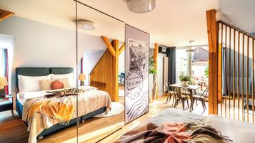 Executive-suite | Premium-sengetøj, pengeskab på værelset, individuelt design