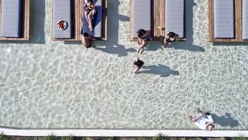 Outdoor pool, pool umbrellas, pool loungers