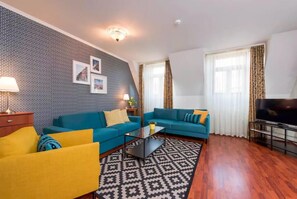 Appartement, 1 chambre, cuisine | Aire de séjour | Téléviseur à écran plat