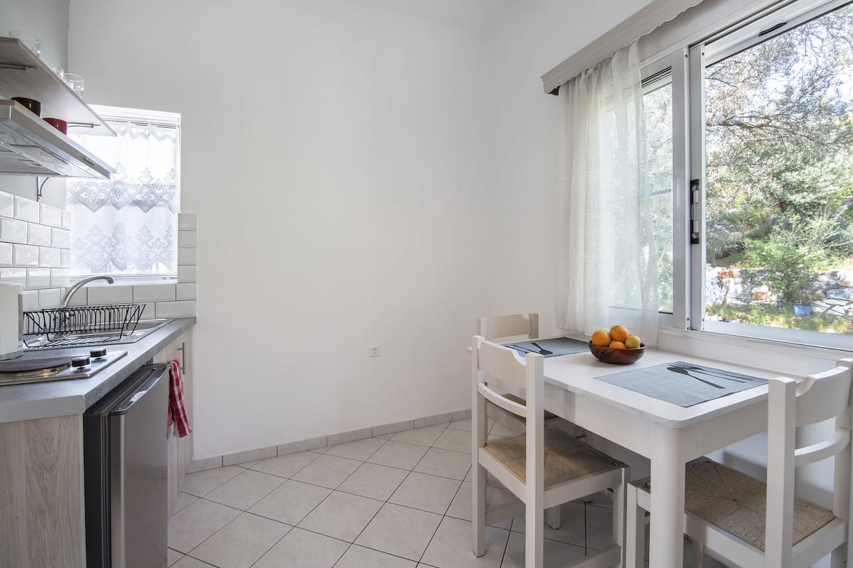 basic double room | private kitchen | full-sized fridge, stovetop, coffee/tea maker, electric kettle