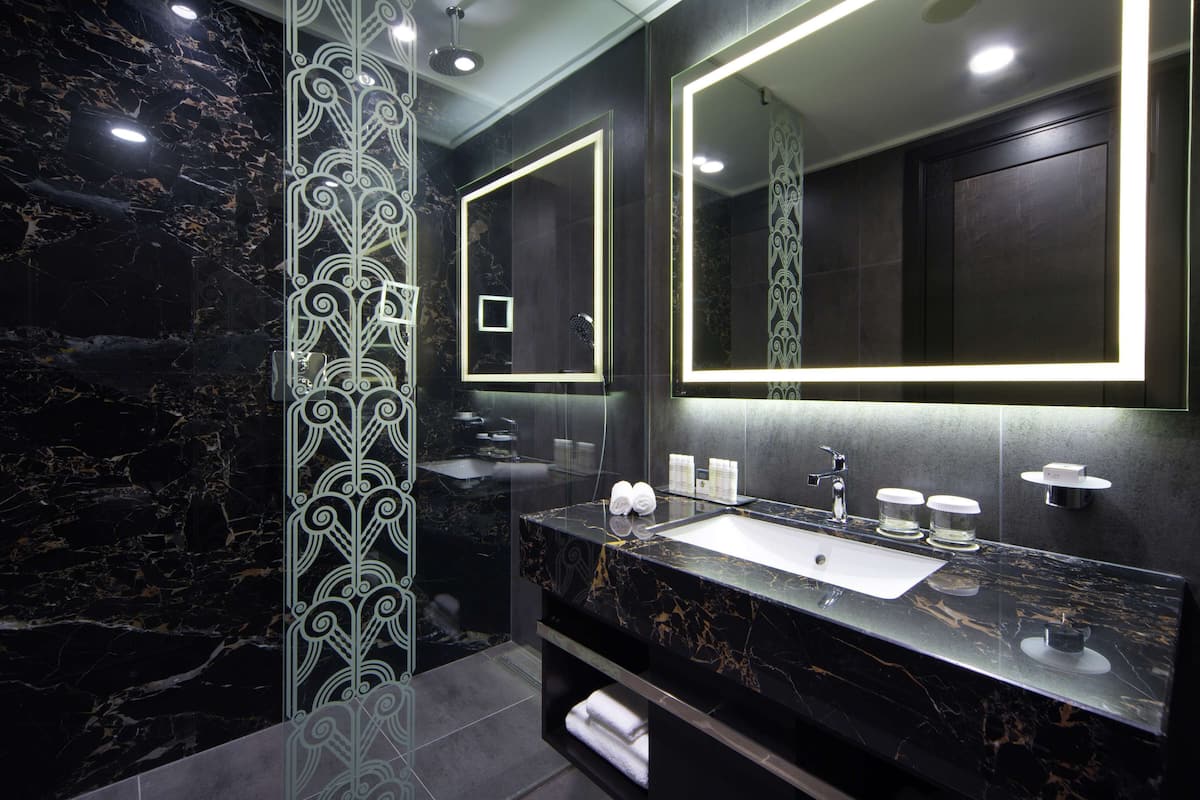 free toiletries, hair dryer, bathrobes, towels