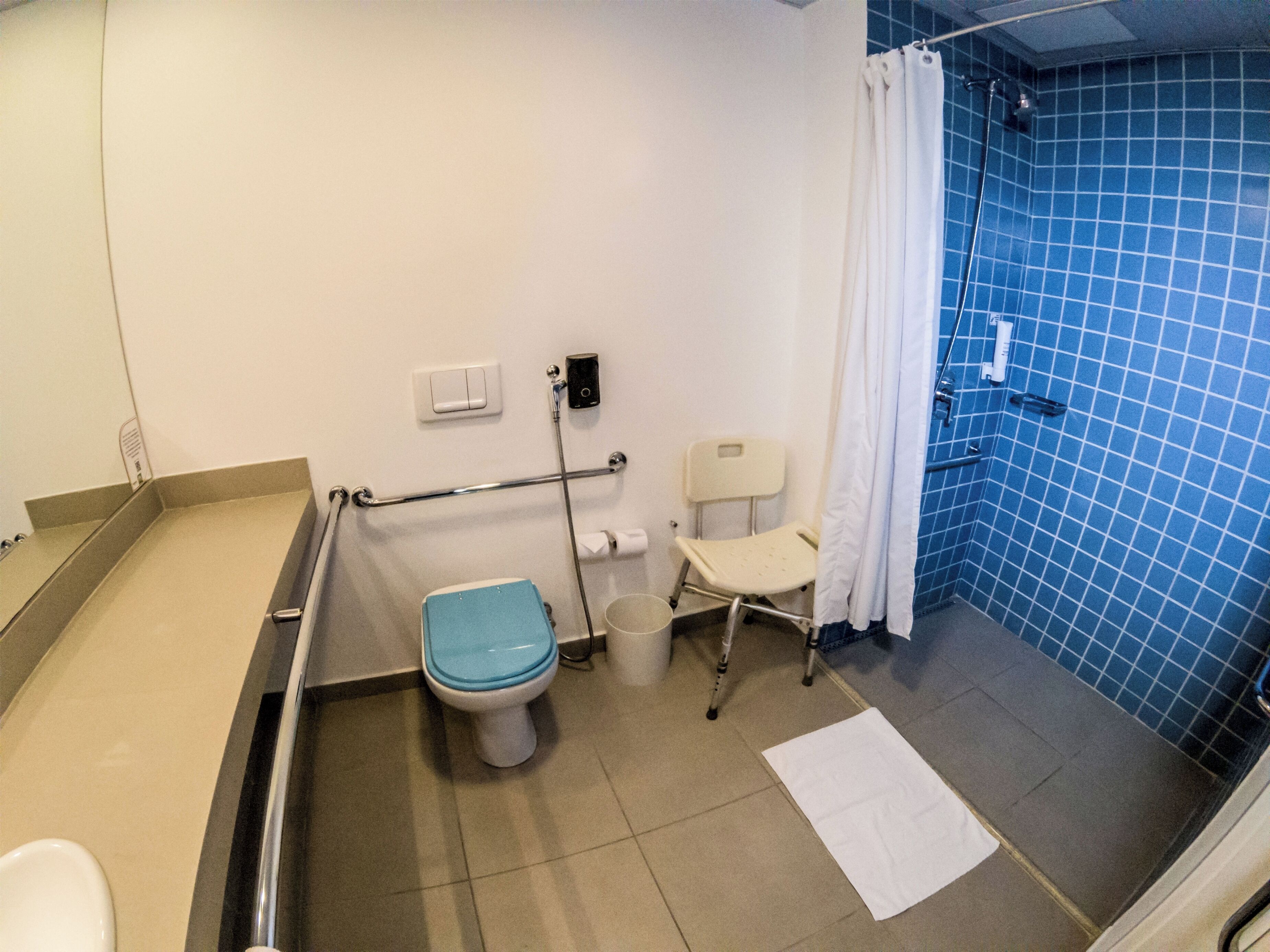 room adapted for people with reduced mobility | bathroom | shower, eco-friendly toiletries, hair dryer, towels