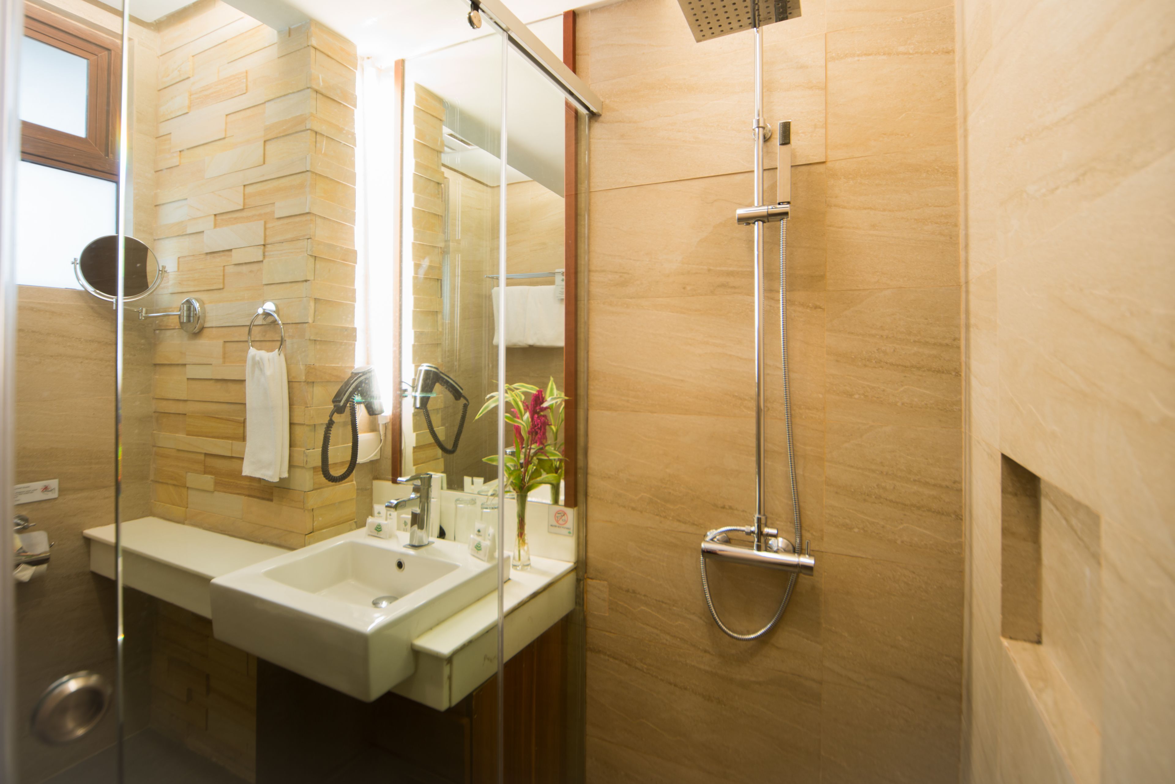 shower, free toiletries, hair dryer, slippers