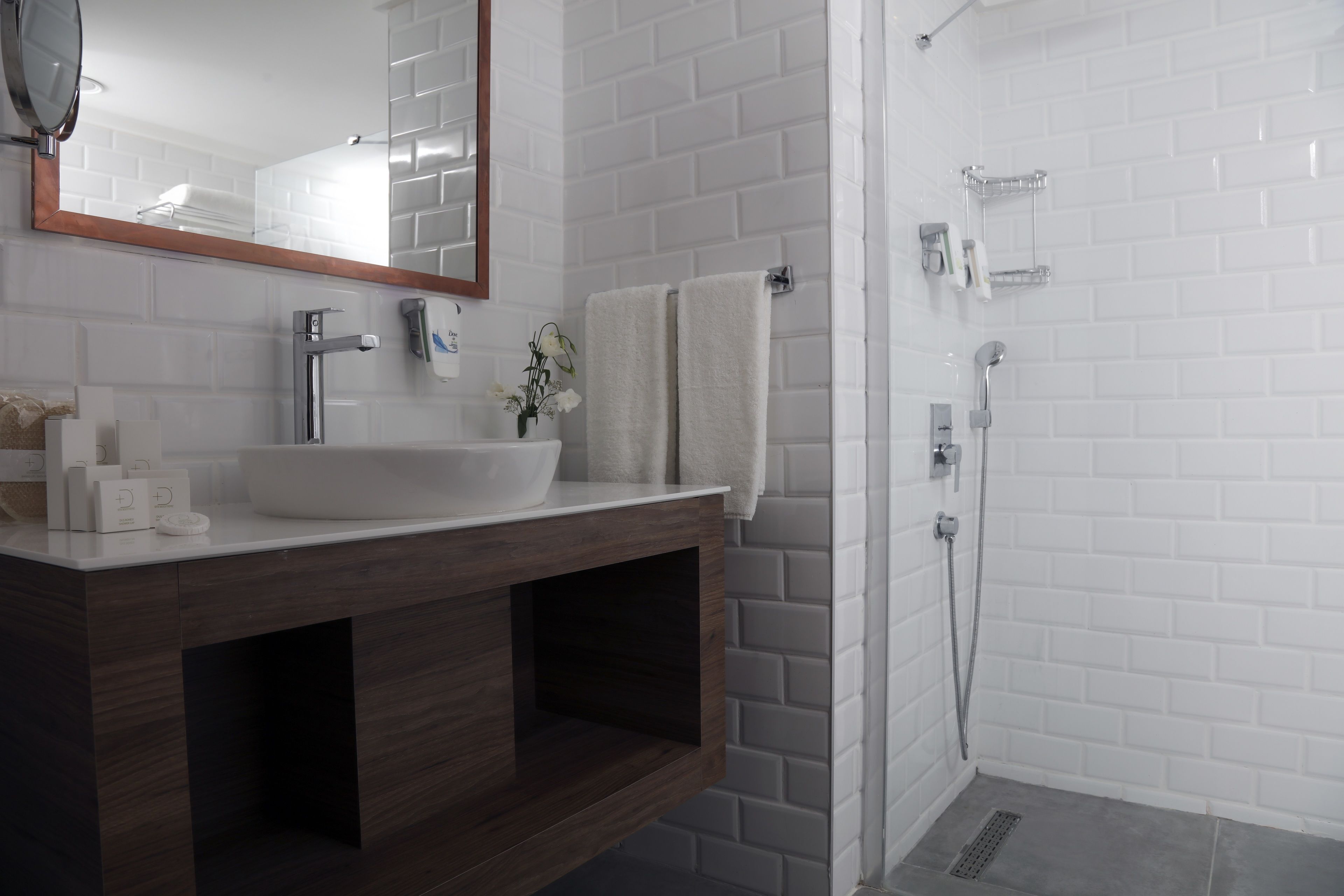 shower, eco-friendly toiletries, hair dryer, bathrobes