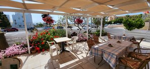 供应早餐、午餐和晚餐，希腊菜，花园景观