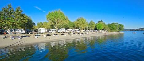 On the beach, scuba diving