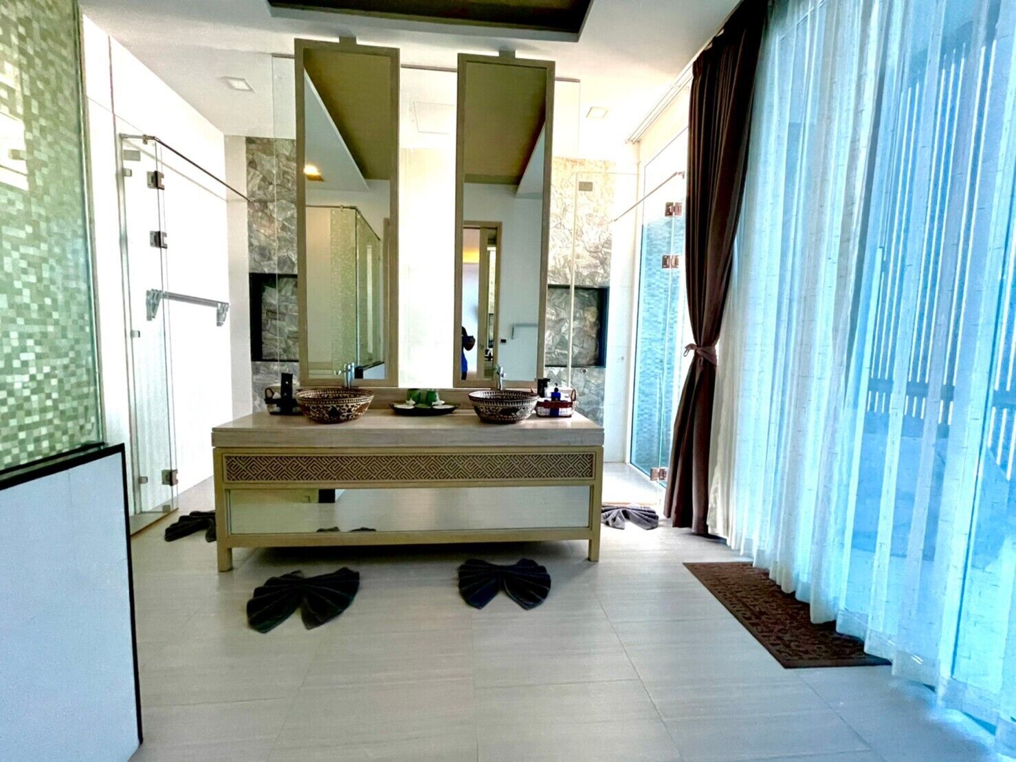grand beachfront villa | bathroom | shower, rainfall showerhead, designer toiletries, hair dryer
