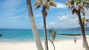 On the beach, white sand