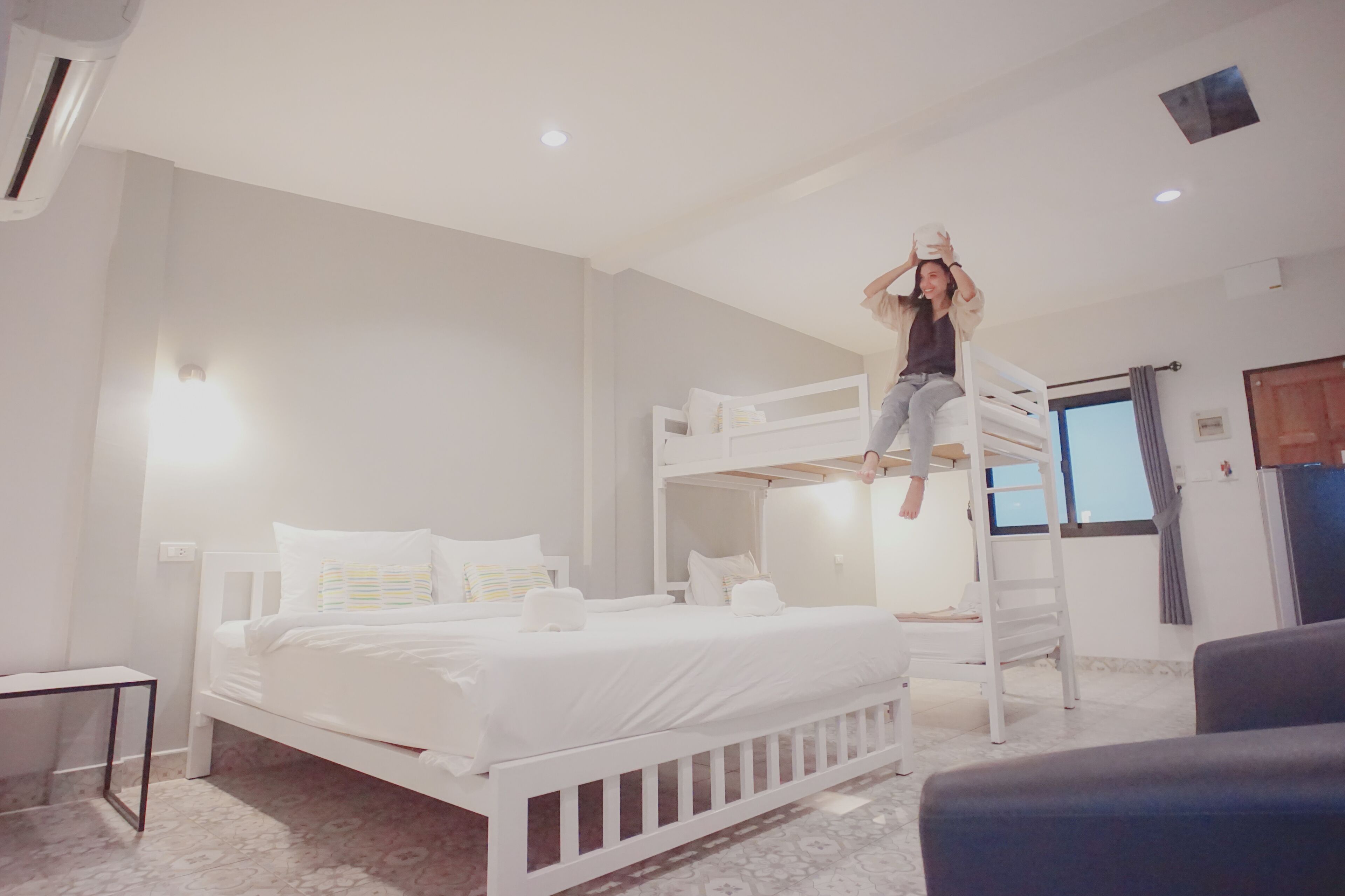 Family Room | Desk, laptop workspace, blackout drapes, iron/ironing board