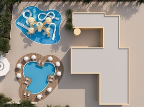 Indoor pool, 2 outdoor pools, pool umbrellas, sun loungers