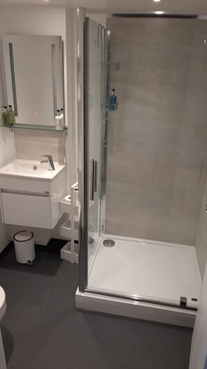 Habitación doble superior | Baño | Ducha, artículos de higiene personal gratuitos y secador de pelo
