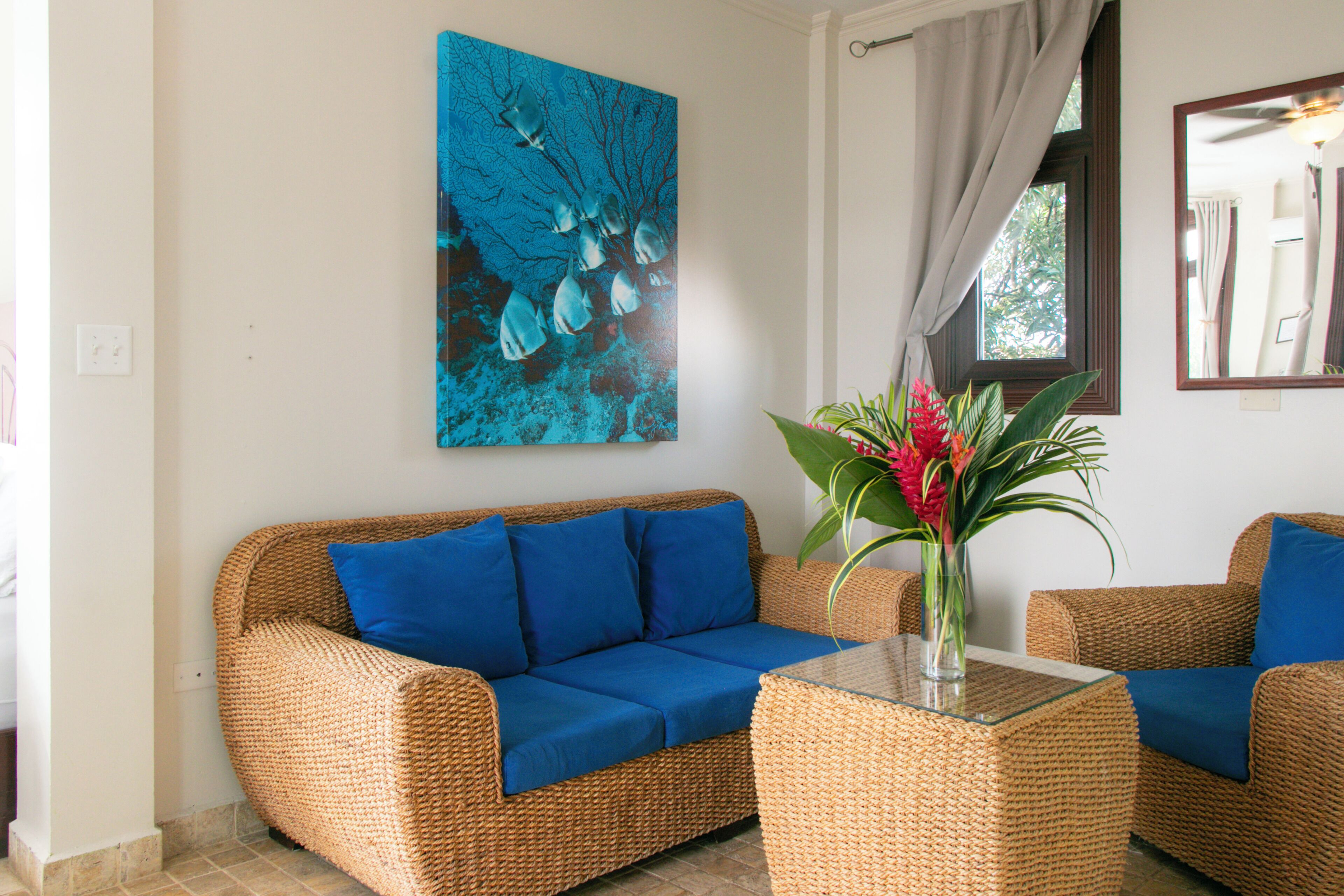 deluxe 2 queen | living area | 32-inch lcd tv with cable channels, tv