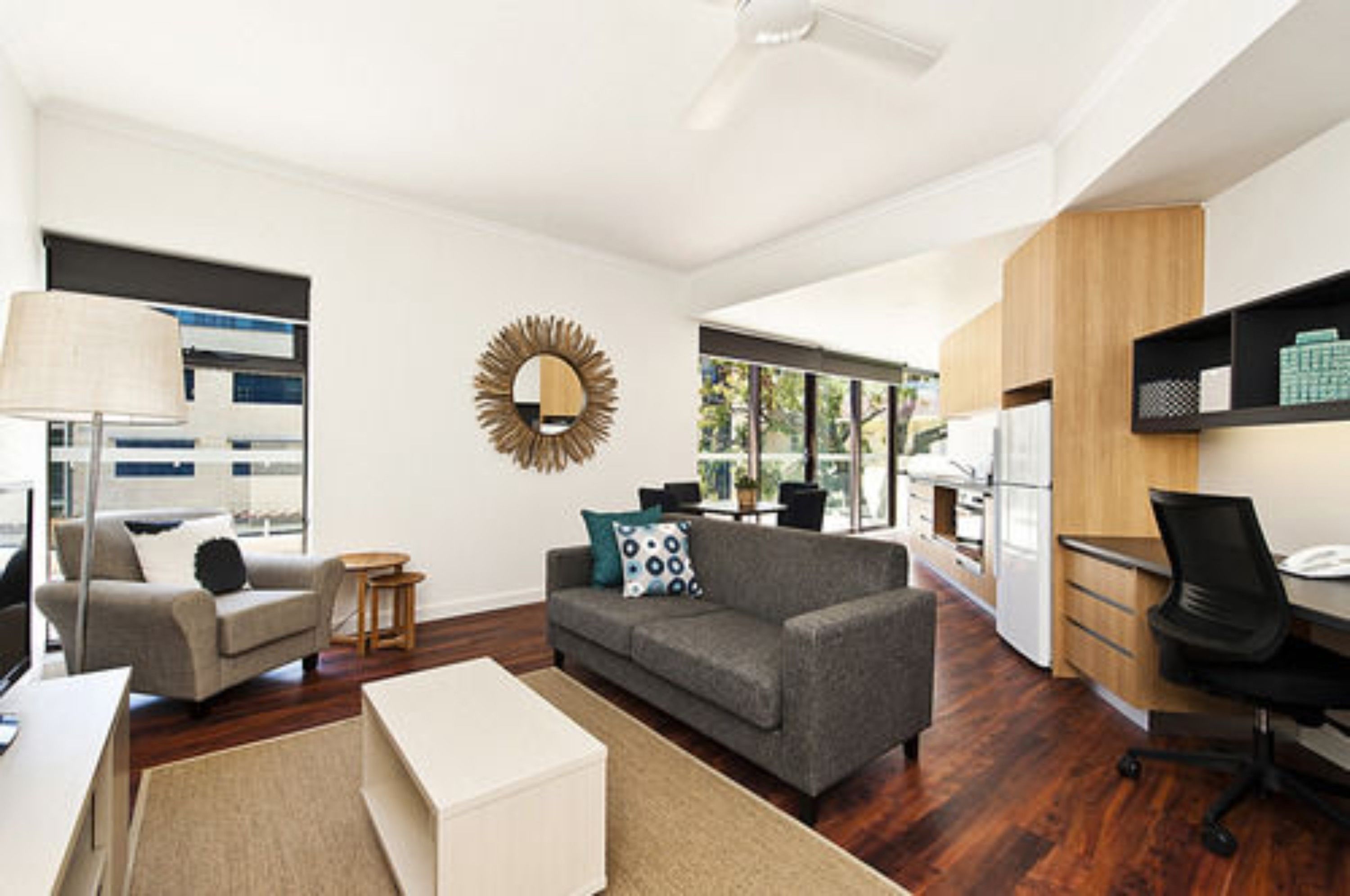 premium one bedroom apartment | private kitchen | full-sized fridge, microwave, oven, coffee/tea maker