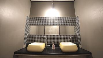 Shower, free toiletries, hair dryer, slippers