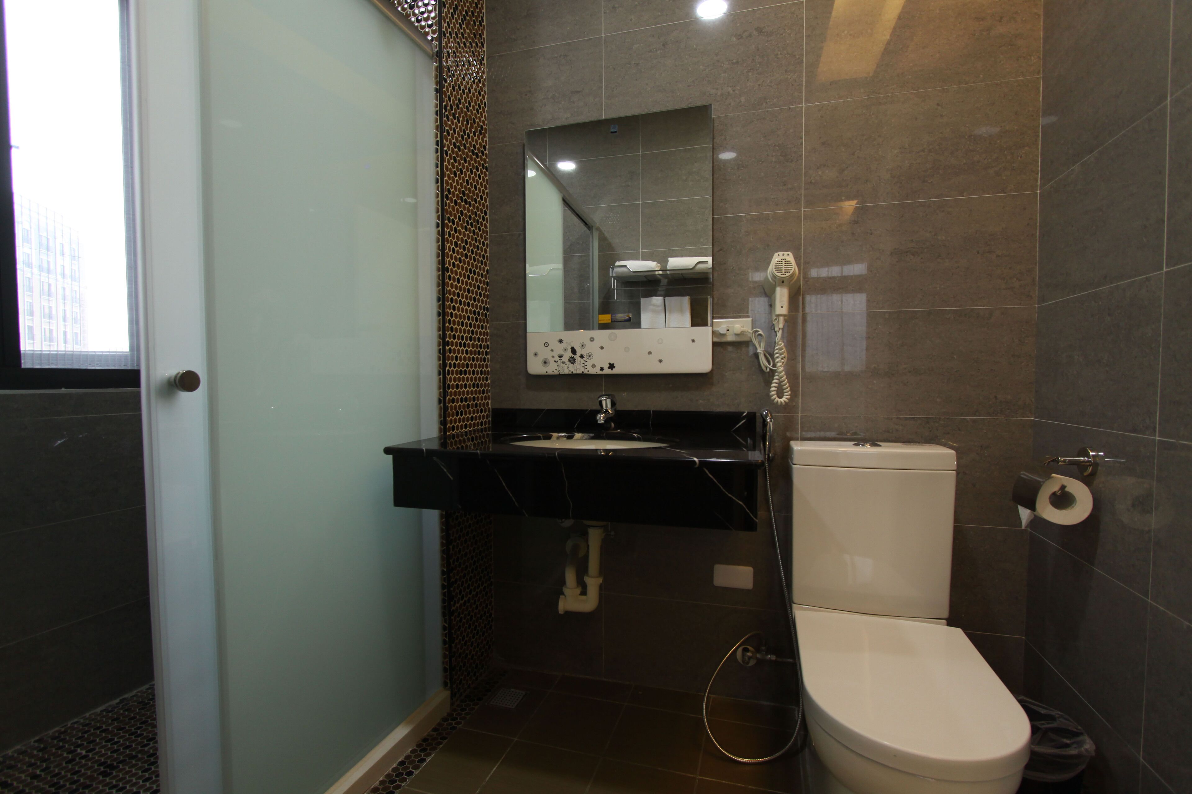 shower, free toiletries, hair dryer, slippers