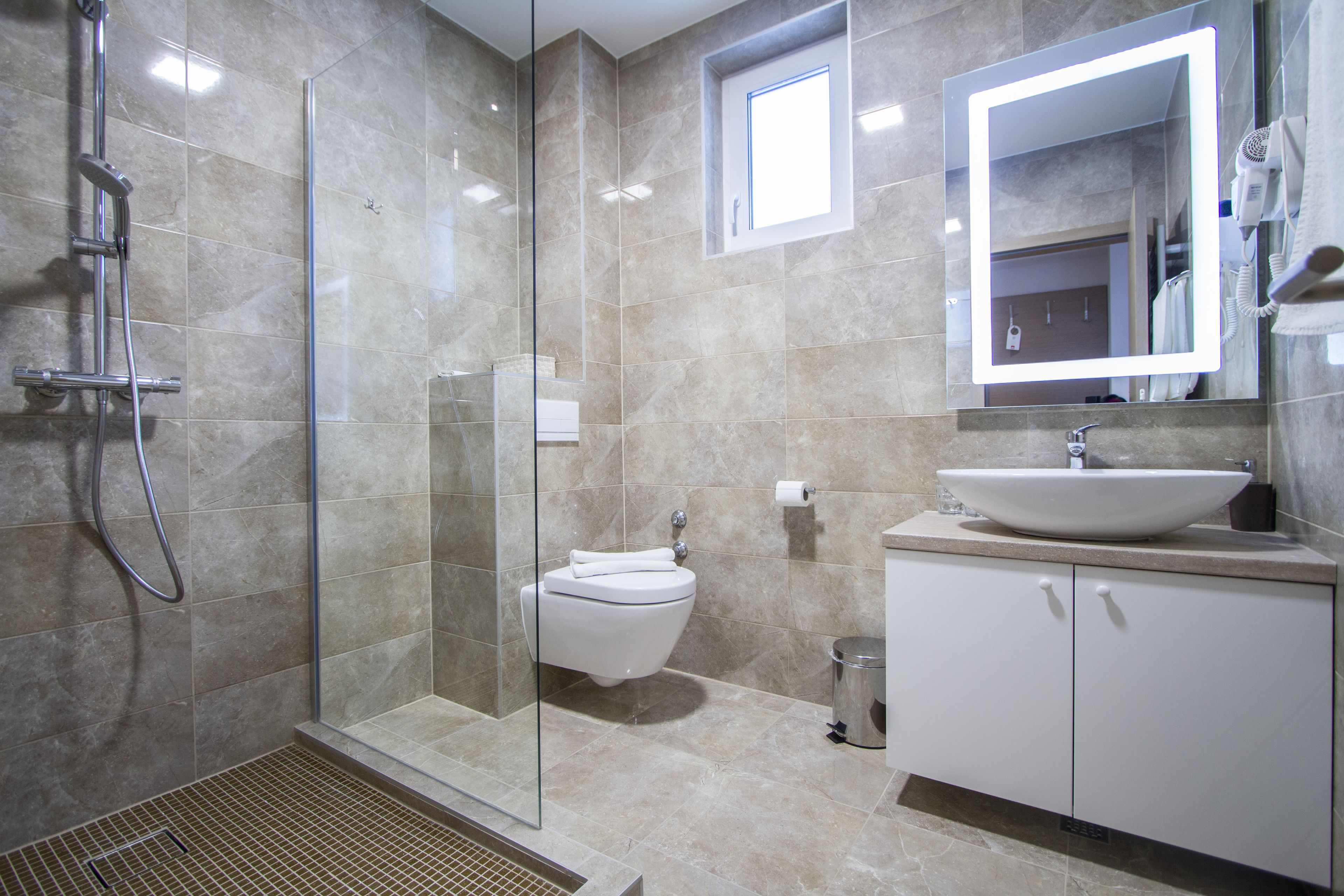 free toiletries, hair dryer, slippers, towels