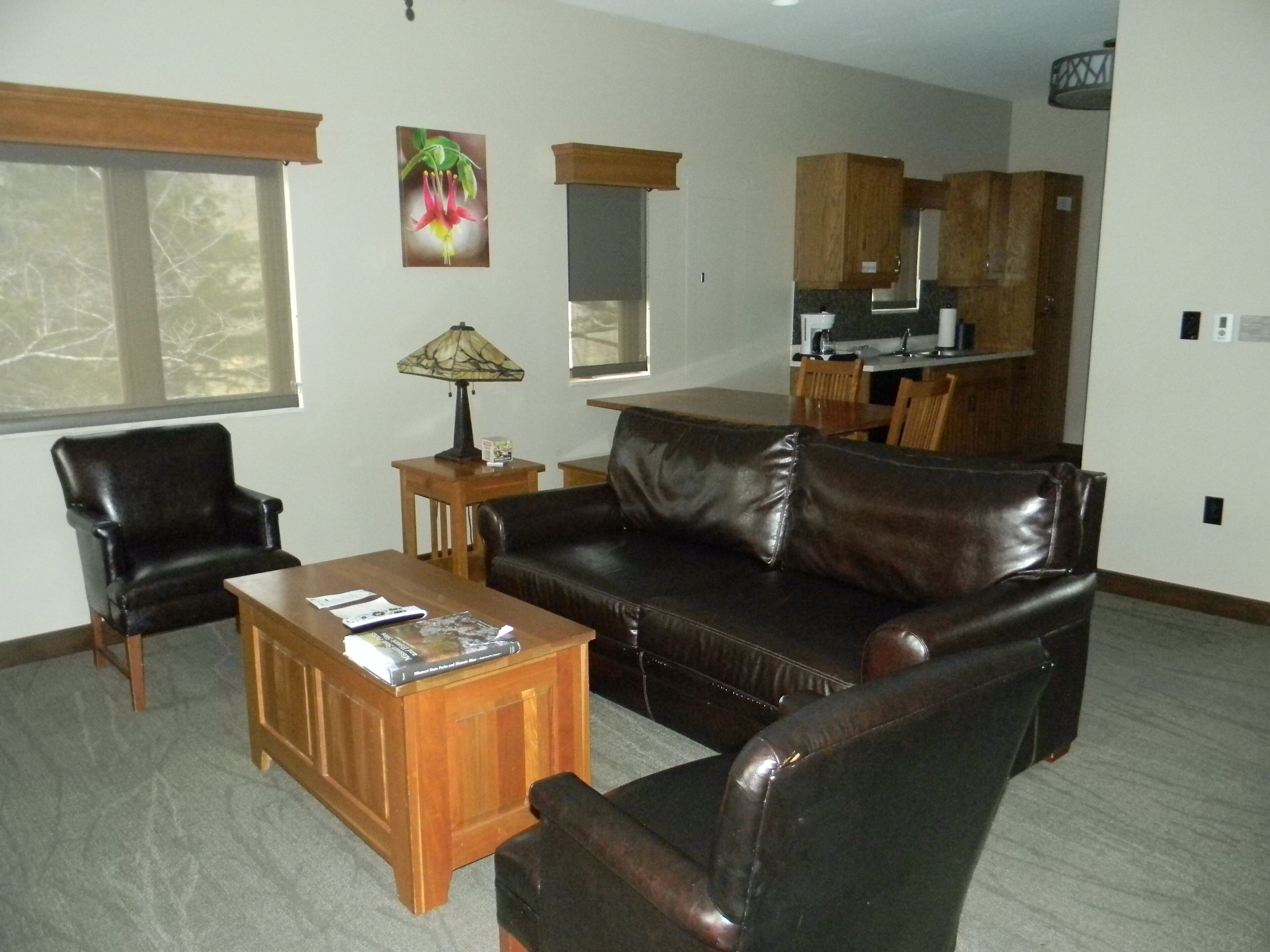 Flat-screen TV, fireplace