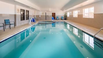 Indoor pool, open 6:00 AM to 10:00 PM, sun loungers