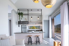 Luxury Villa, 2 Bedrooms, Private Pool, Sea View | Private kitchen | Fridge, microwave, oven, stovetop