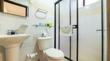 Shower, towels, soap, shampoo