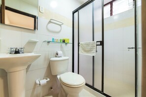 Ducha, toallas, jabón, shampoo